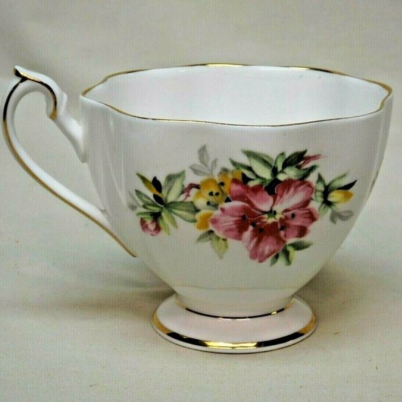 Queen Anne Fine Bone China England Pink & Yellow Azalea Footed Tea Cup & Saucer - Picture 11 of 14